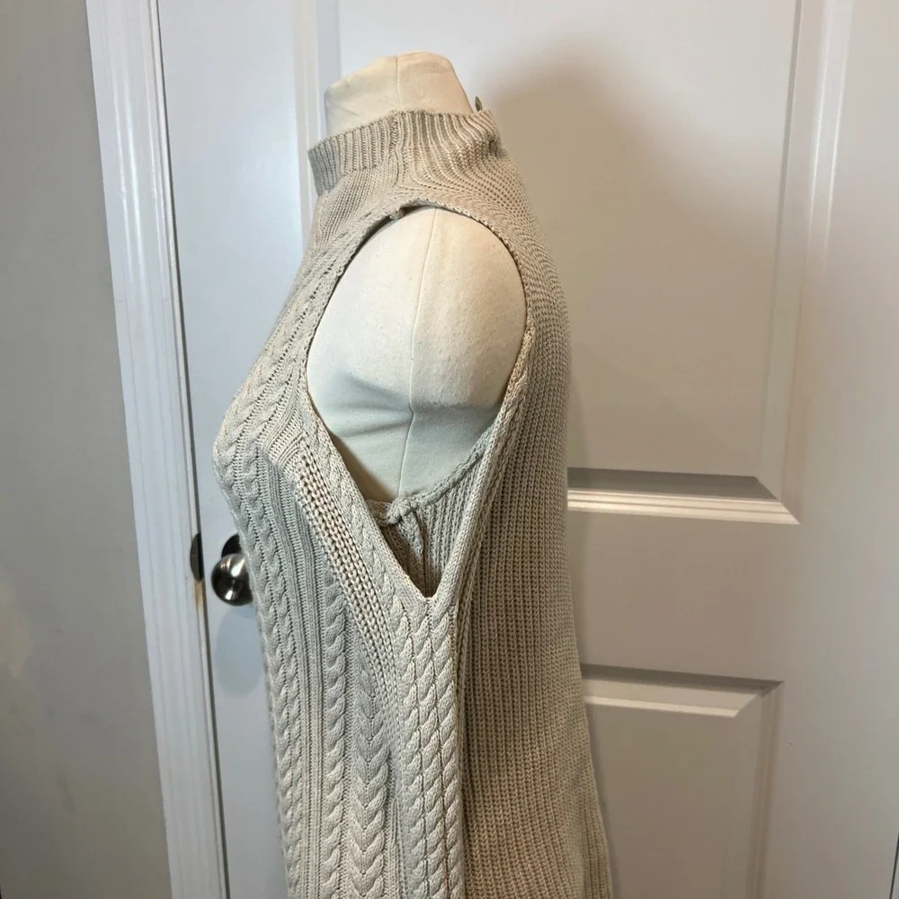 Michael Kors Womens Sweater Cold Shoulder Cable Knit Beige Size S